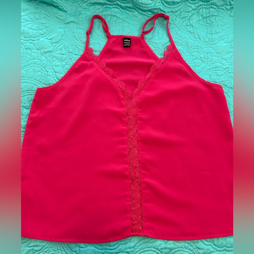 SHEIN Fuchsia Lace Detail Camisole